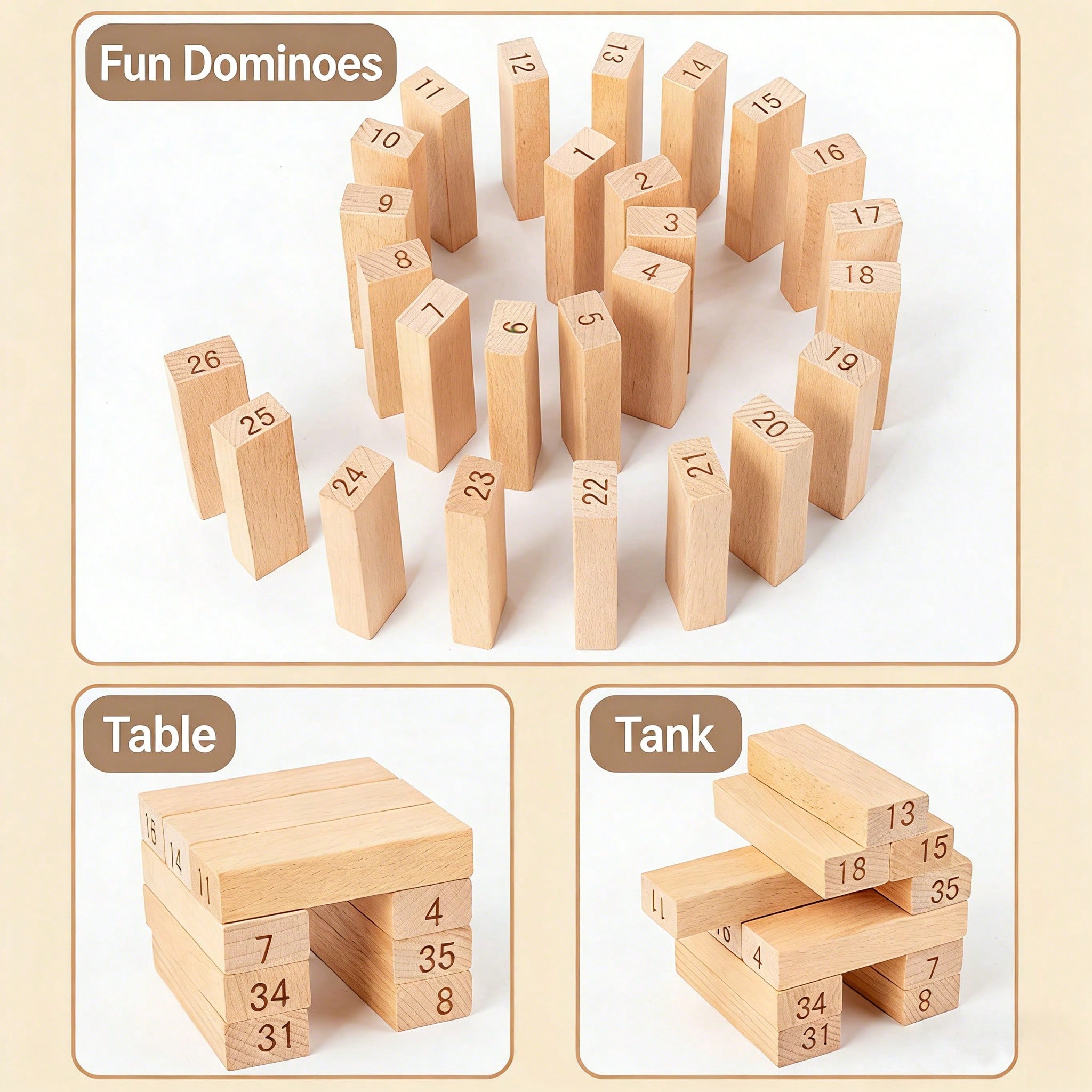 Wooden Stacking Tumbling Tower - Kids Education Number recension och pris